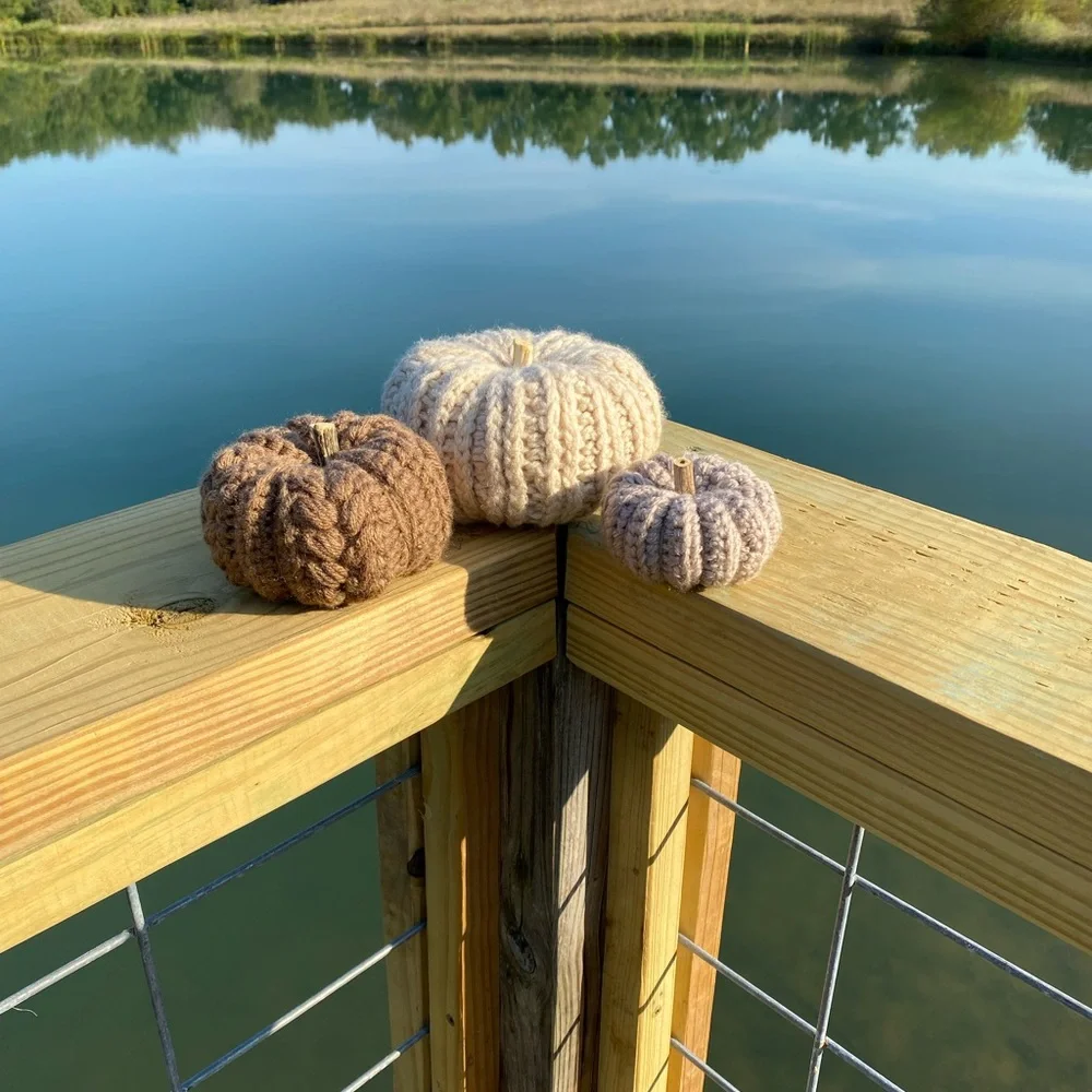Crochet stacking pumpkin trio Neutral brown fall decor one set